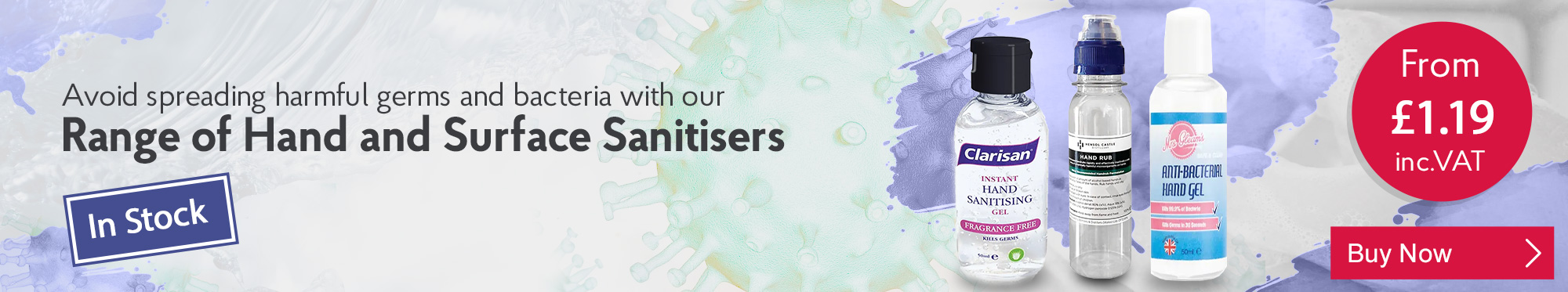 Avoid spreading harmful germs and bacteria with the range of Hand and Surface Sanitisers
