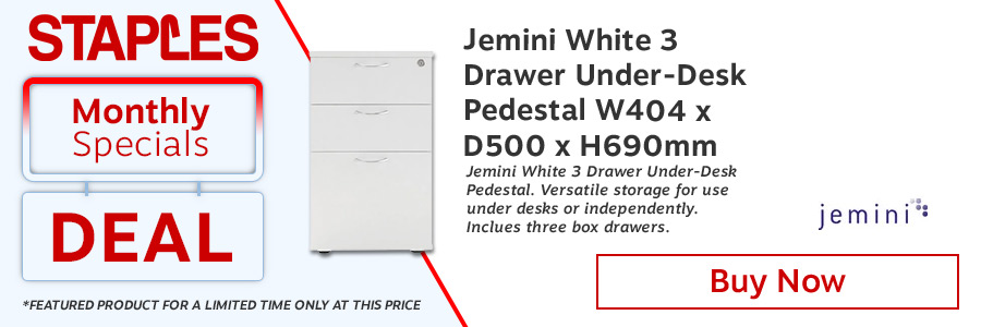 Jemini White 3 Drawer Under-Desk Pedestal 
