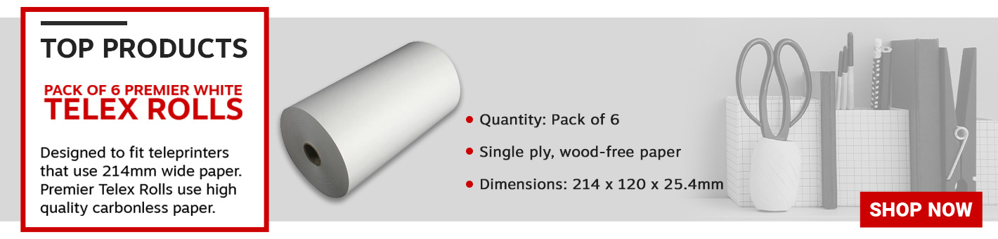Premier White Telex Roll 1-Ply 214x120mm (Pack of 6) 