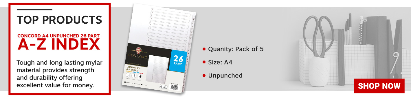 Concord Unpunched Index A-Z 26 Part A4 160gsm White (Pack of 5) 