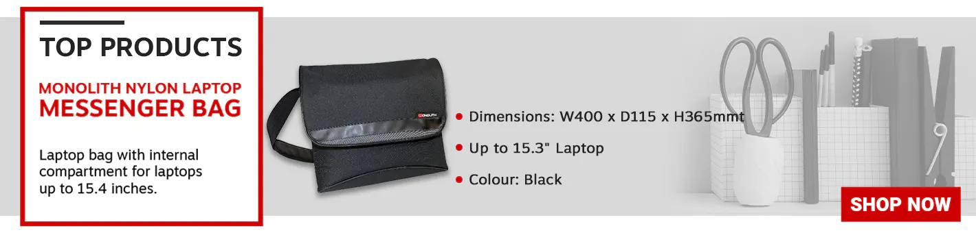 Monolith Nylon Laptop Messenger Bag W400 x D115 x H365mm Black 