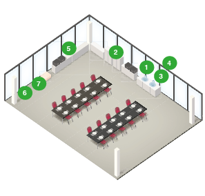 Breakroom illustration with product numbers